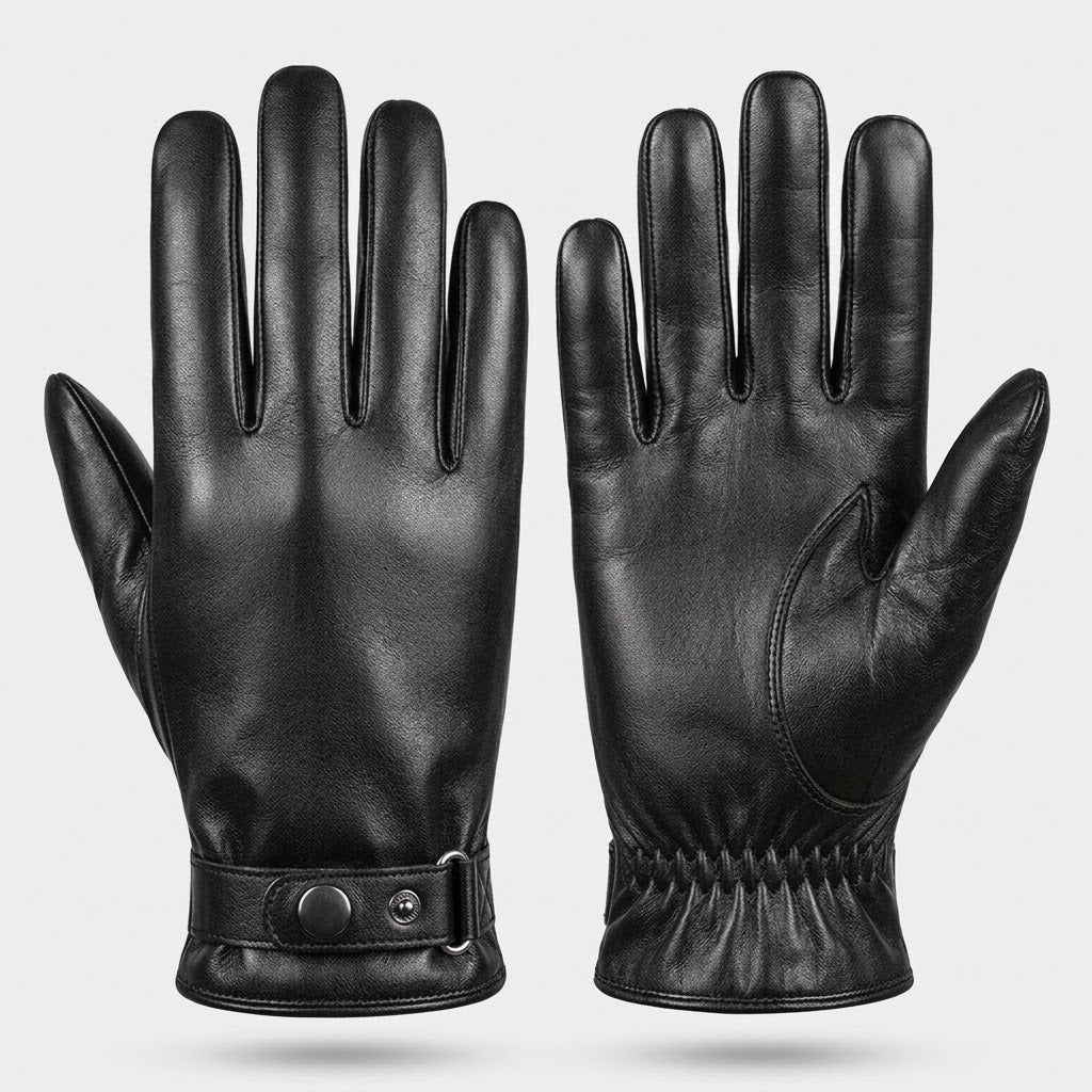Sheepskin leather gloves with touchscreen functionality on all fingers, fleece lining