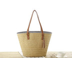 Woven Beach Bag with Leather Handle