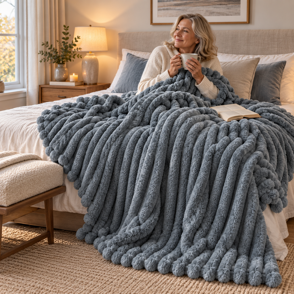 Fleece Kuscheldecke mit gerippter Struktur