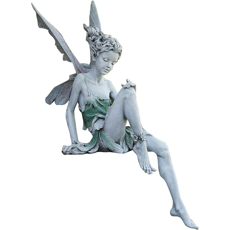 Garden Figurine Sitting Fairy Made of Resin