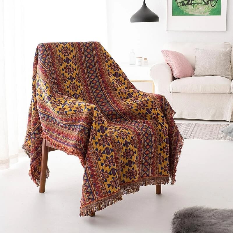 Überwurf Bohemian mit Quasten – Wendbares Design aus Baumwolle