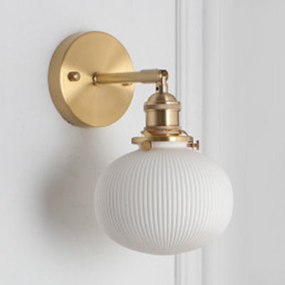 Wandlampe Messing mit geriffelte Glasschirm - Modern Industrial