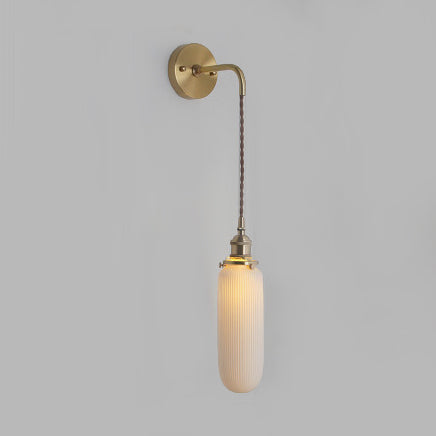 Wandlampe Messing mit geriffelte Glasschirm - Modern Industrial