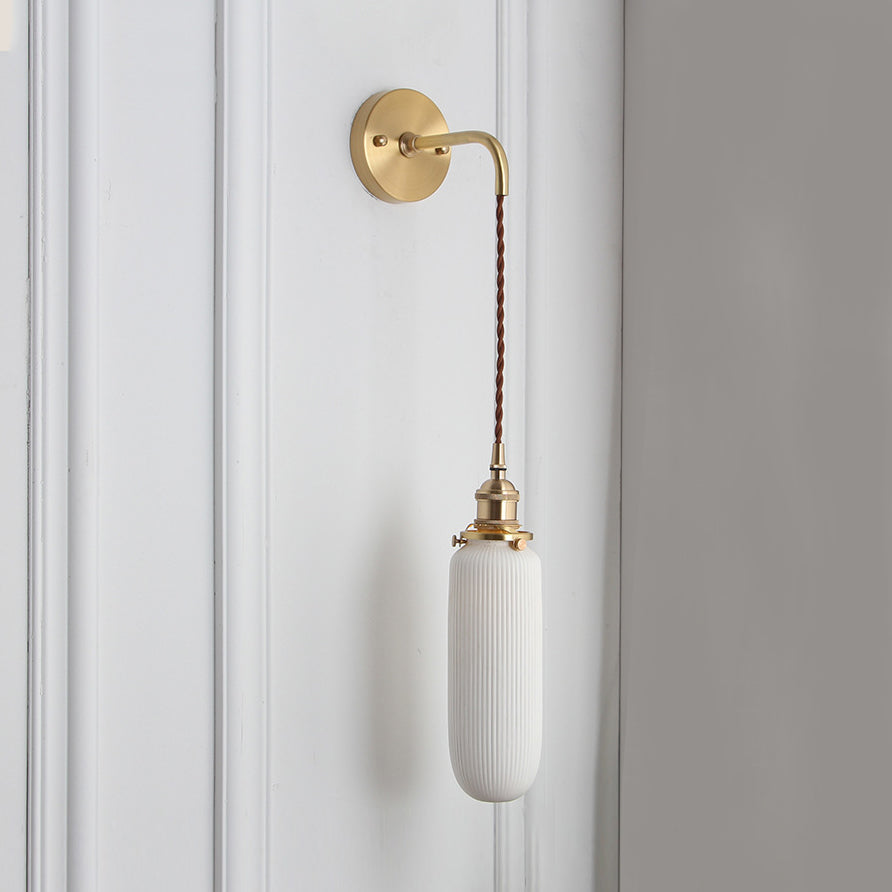 Wandlampe Messing mit geriffelte Glasschirm - Modern Industrial