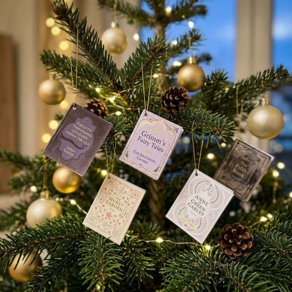Book advent calendar with 25 mini books on a bookshelf, turquoise