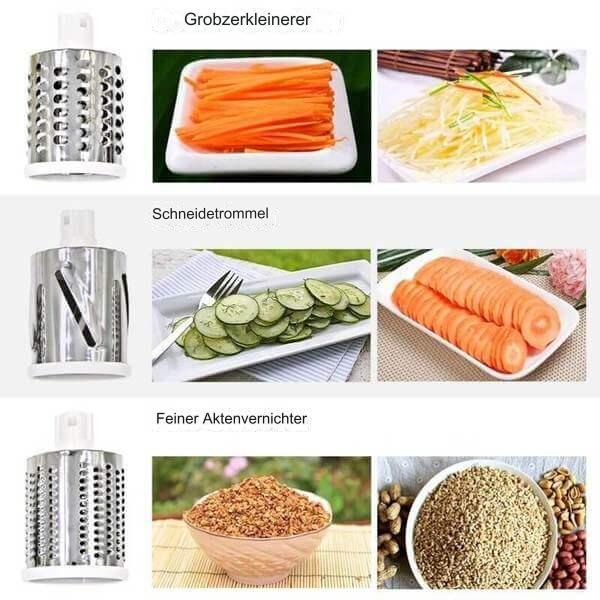Rotary vegetable slicer with 3 stainless steel drums