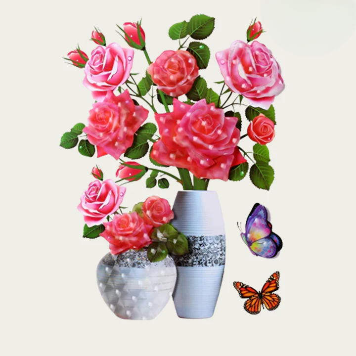 Blumen-Wandsticker mit Schmetterlingen – Selbstklebende Raumdekoration