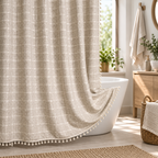 Duschvorhang Leinenoptik mit Quasten – Boho Landhausstil