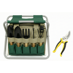Garden tool set 8-piece with folding stool and carrying bag