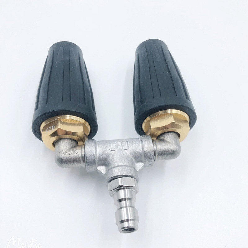 High-pressure nozzle with double turbo for intensive cleaning