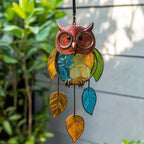 Decorative Owl Hanging Ornament with Colorful Leaf Charms