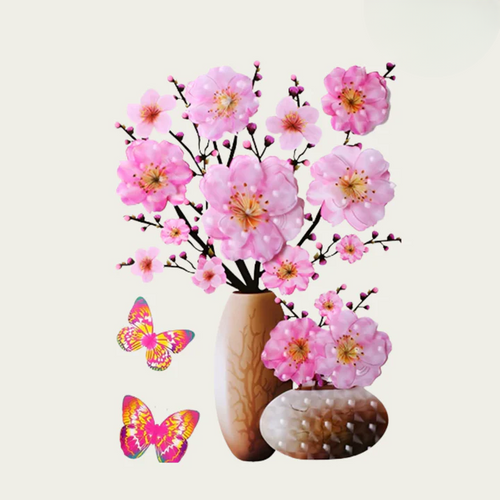 Blumen-Wandsticker mit Schmetterlingen – Selbstklebende Raumdekoration