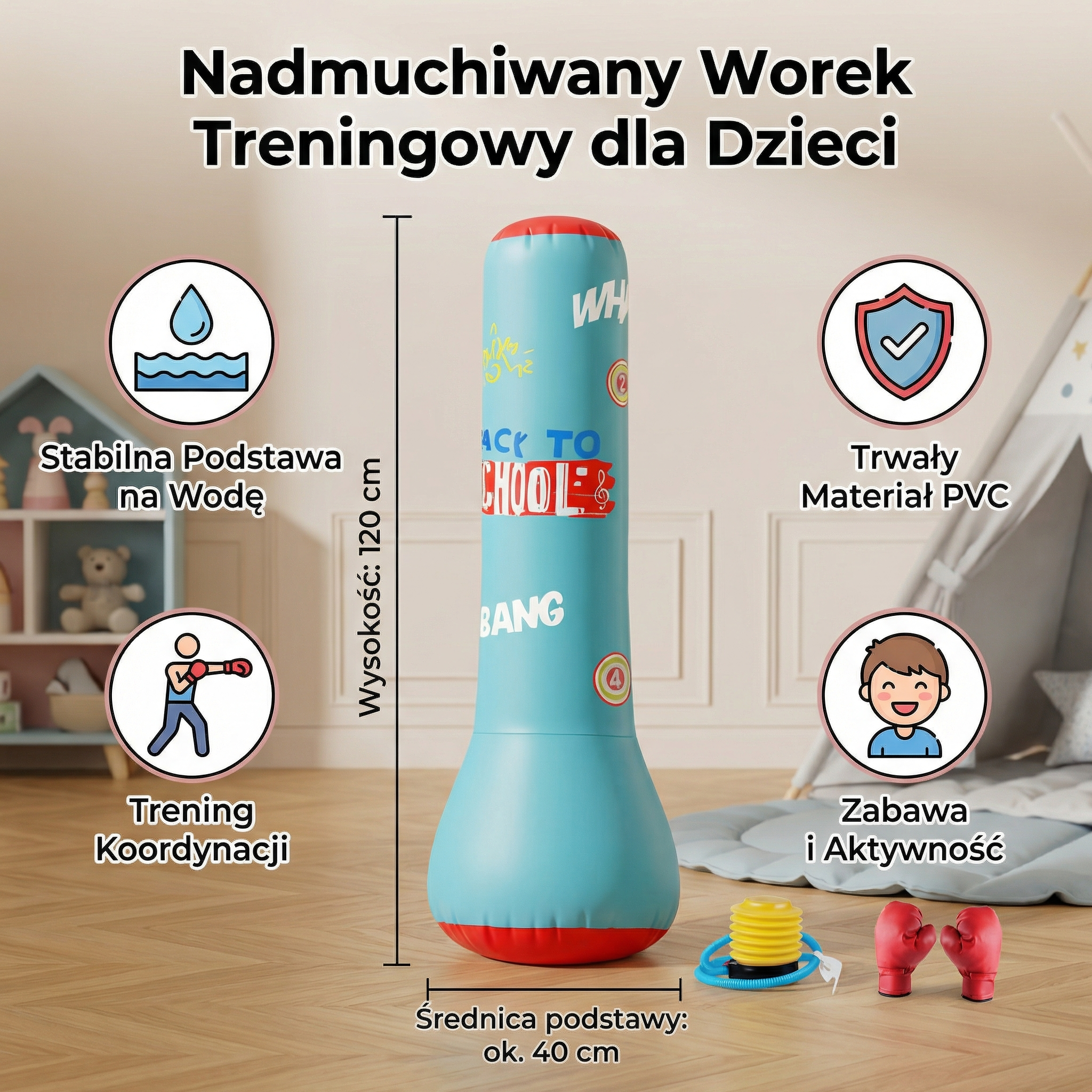 Inflatable punching bag for children with water base