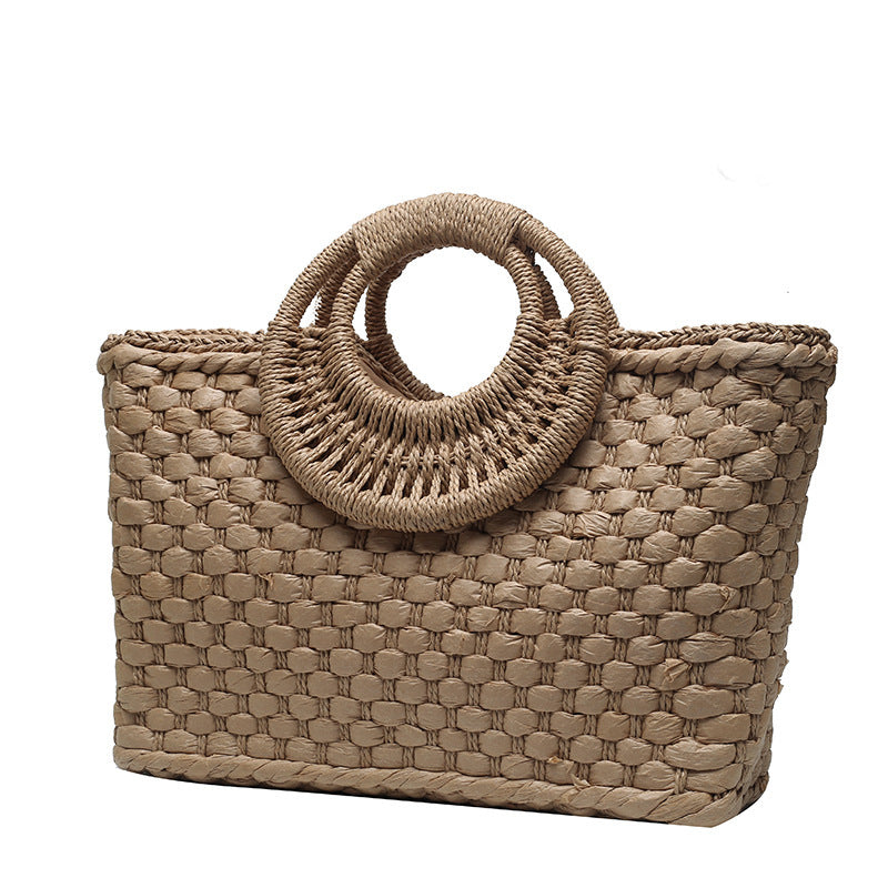 Woven Beach Bag with Round Handles