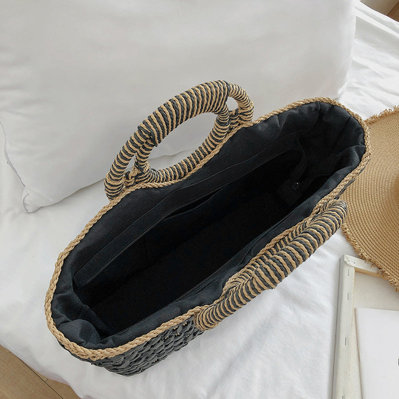 Woven Beach Bag with Round Handles