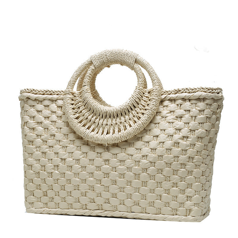 Woven Beach Bag with Round Handles