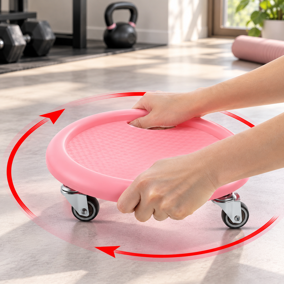 Bauchtrainer Scheibe drehbar 360 Grad mit Rollen