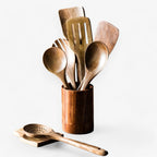 Teak Kitchen Utensil Set – 9 Pieces with Holder & Spoon Rest