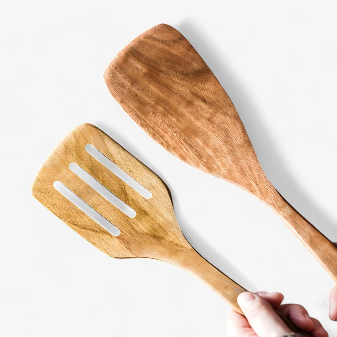 Teak Kitchen Utensil Set – 9 Pieces with Holder & Spoon Rest