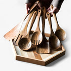 Teak Kitchen Utensil Set – 9 Pieces with Holder & Spoon Rest