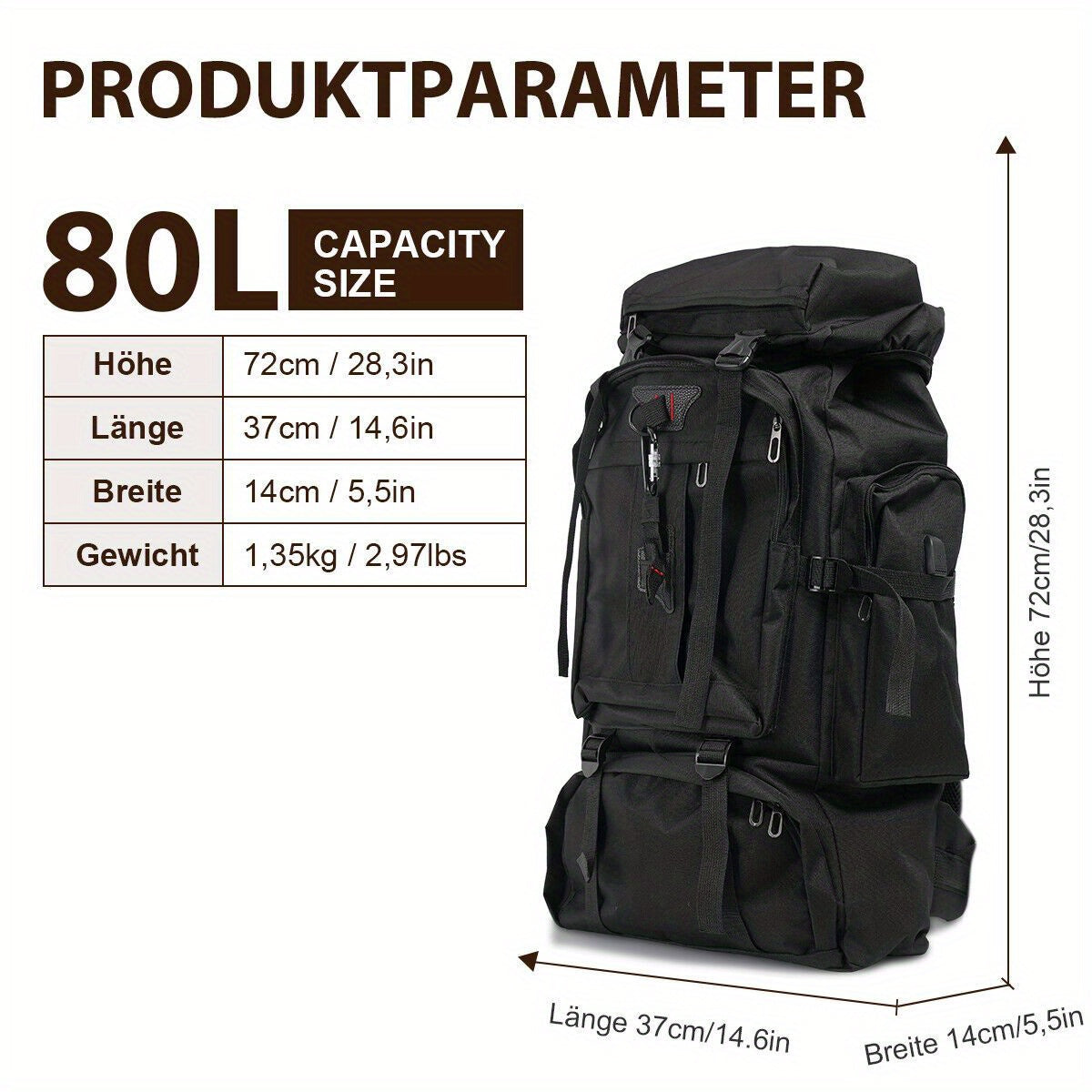 Hiking Backpack 80 Liters – Water-Repellent and Durable