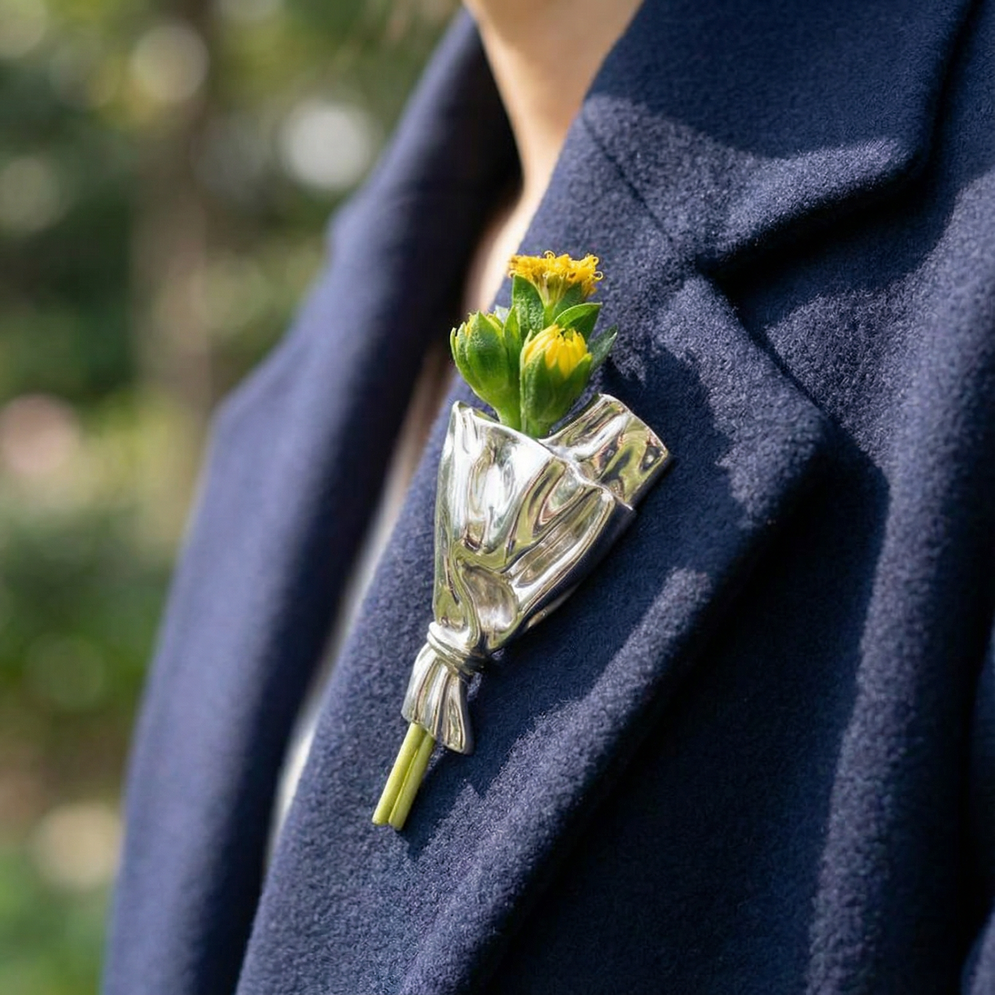 Flower Vase Brooch with Small Opening for Fresh Stems