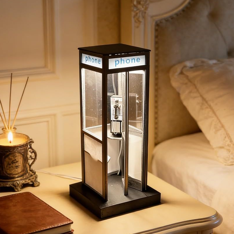 Telefonzelle Tischlampe Vintage Design Schwarz 21 cm