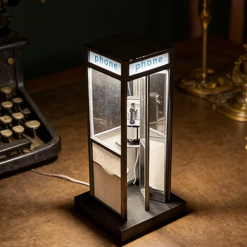 Telefonzelle Tischlampe Vintage Design Schwarz 21 cm