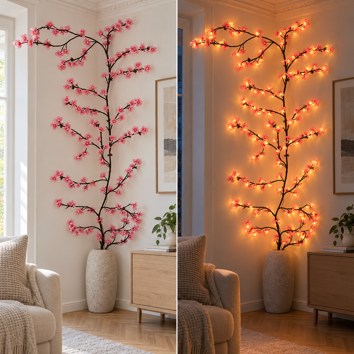 LED cherry blossom branch lights 1.6 m, 48 lights - warm white, with remote control
