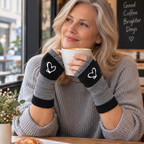 Strickhandschuhe fingerlos mit Herzmotiv