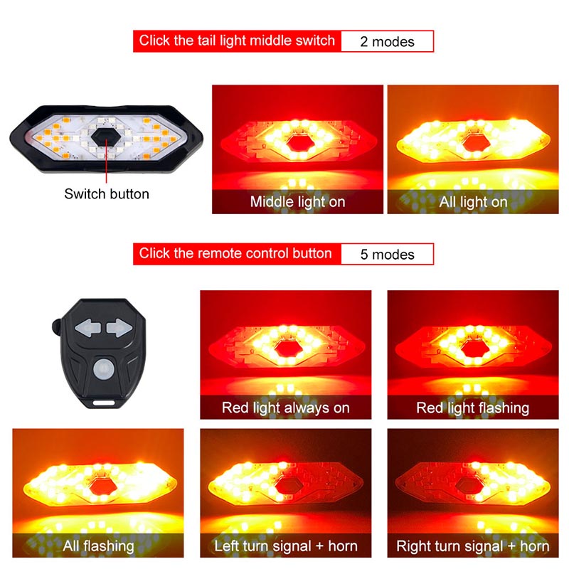 Bicycle rear light with remote control and turn signal