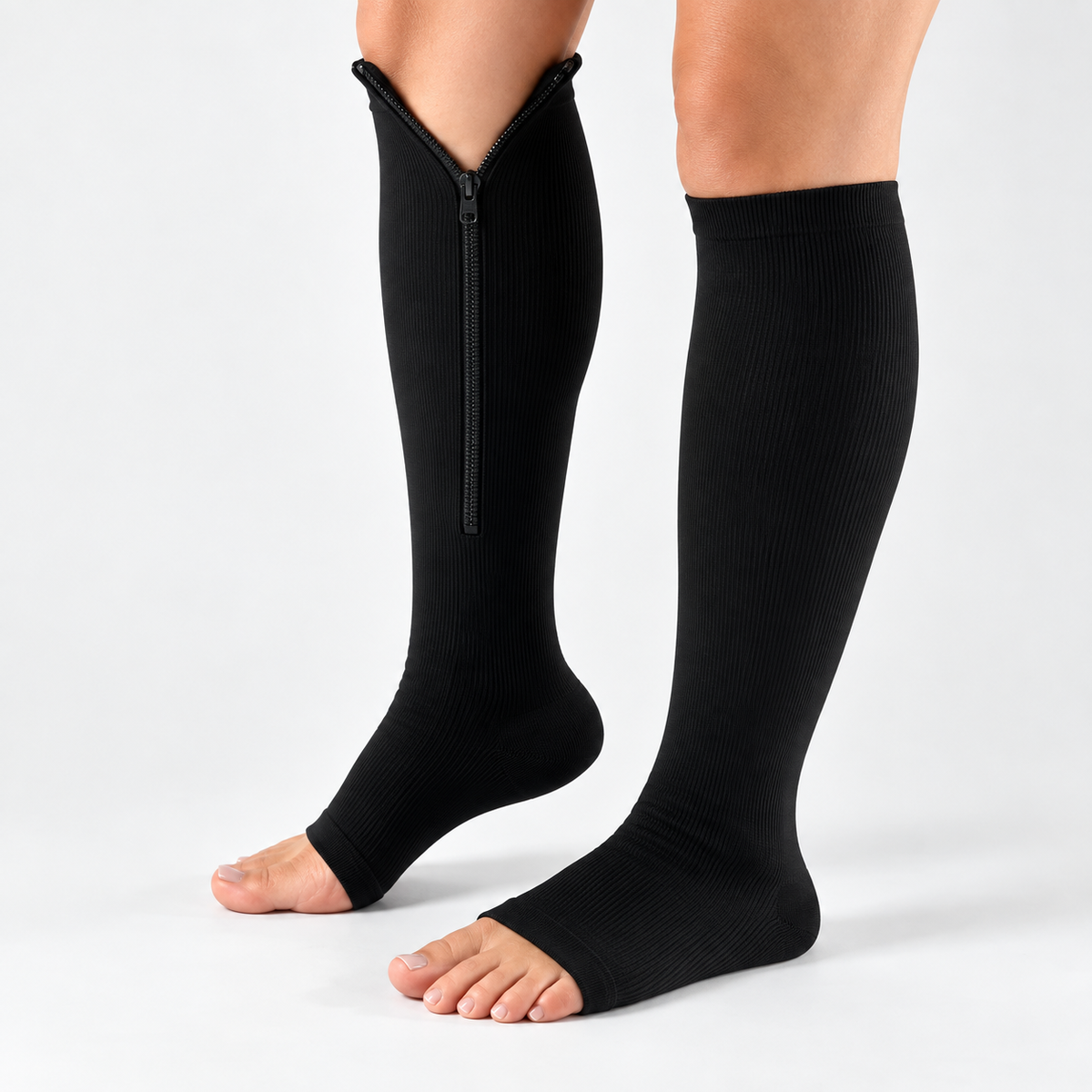 Zip-up compression stockings - Open toe