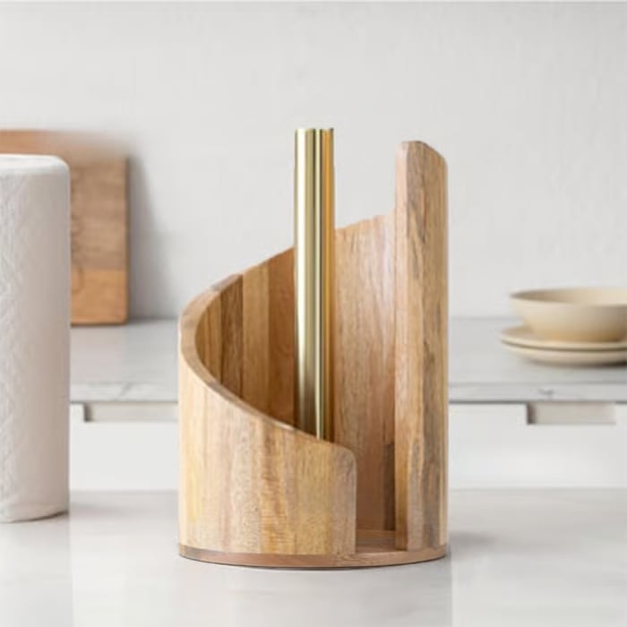Küchenrollenhalter aus Holz mit Metallstab