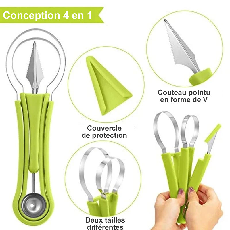 Melon baller set with V-knife stainless steel