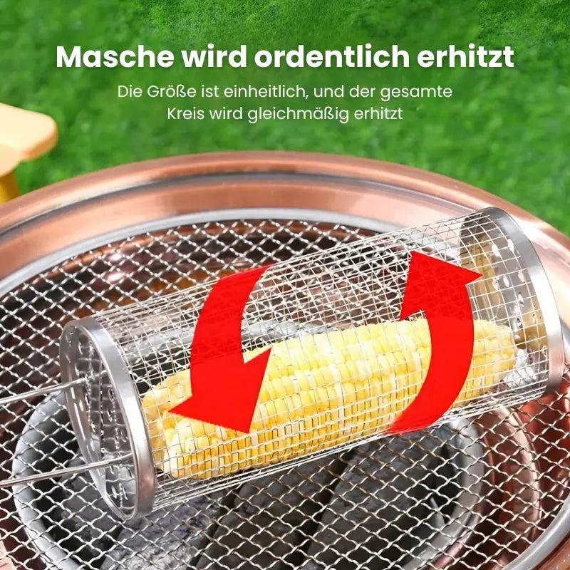 Stainless Steel Rolling Grill Basket – Even Grilling, Easy Cleaning