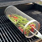 Stainless Steel Rolling Grill Basket – Even Grilling, Easy Cleaning