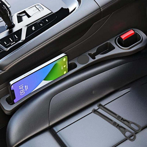 Car seat gap filler with storage compartments