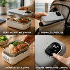 Self-heating electric lunch box with stainless steel inner container