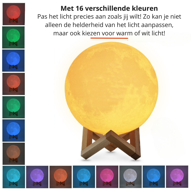 Moon Lamp with Wooden Stand – 16 Colors & Dimmable
