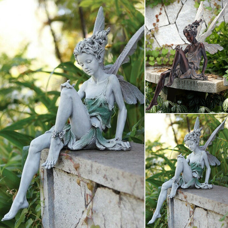 Gartenfigur Fee sitzend aus Harz