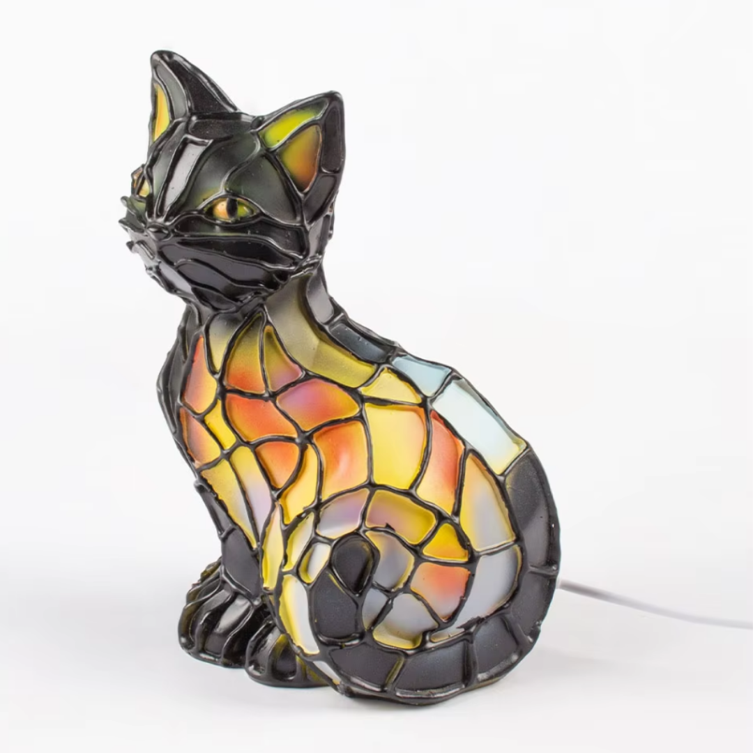 LED-Katzen-Nachtlicht in Buntglas-Optik mit USB-Anschluss