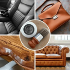 Leather care set with balm and application brush for furniture