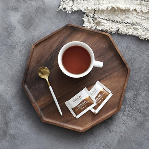 Octagonal Wooden Serving Board with Decorative Pattern