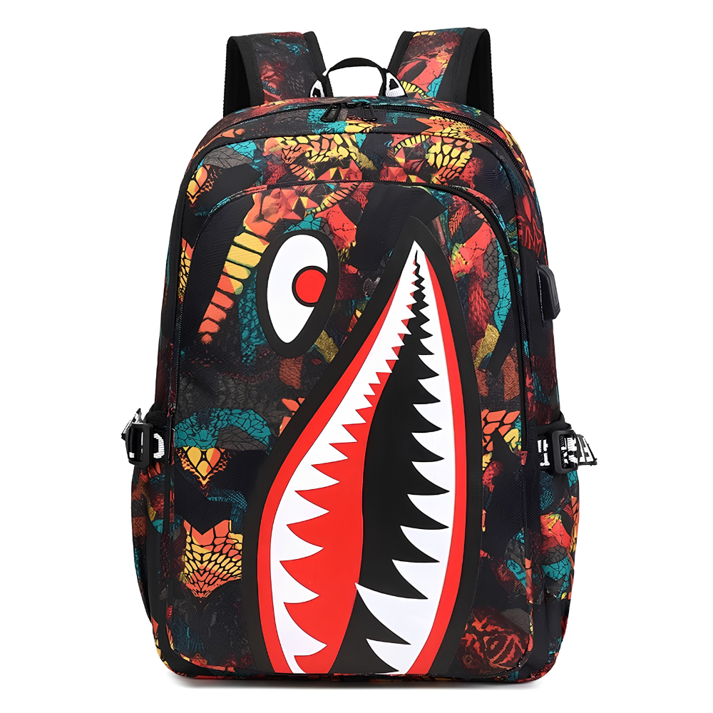 Kinder-Rucksack Hai-Motiv mit USB-Anschluss