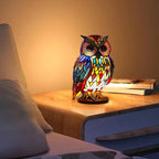 Tischlampe Uil Buntglas – warmweißes LED-Licht für Wohnzimmer