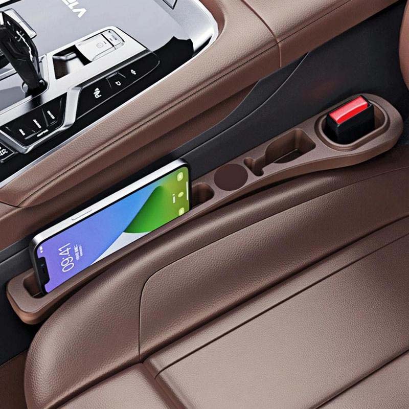 Car seat gap filler with storage compartments