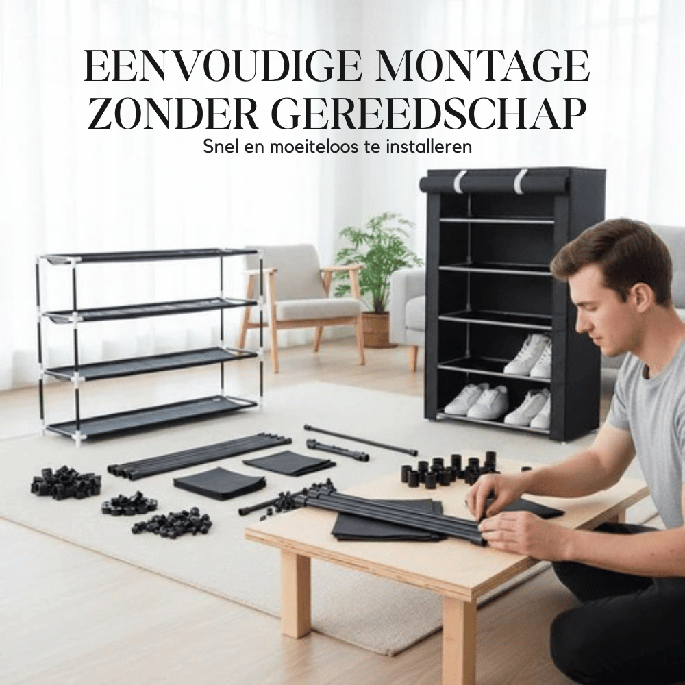 Schuhschrank mit Stoffbezug und Stahlgestell – 6 oder 8 Ebenen