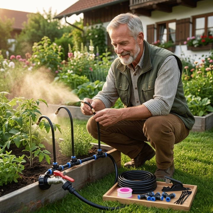 Automatic irrigation system with 360° spray nozzles
