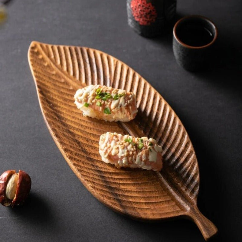 Wood Leaf Serving Tray – Decorative Tray with Handle