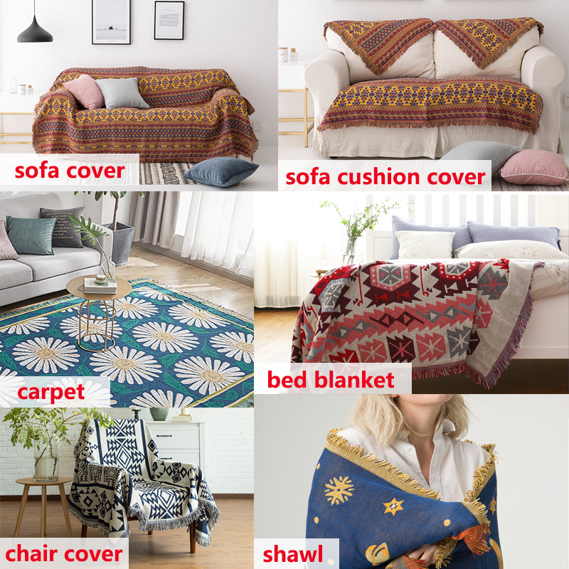 Überwurf Bohemian mit Quasten – Wendbares Design aus Baumwolle